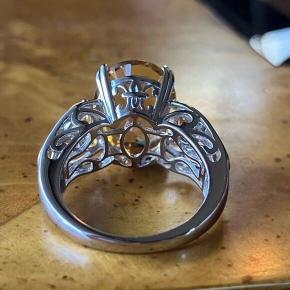 Natural Brazilian Citrine Sterling Silver Cocktail Ring Size 7 - Picture 5 of 9